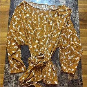 Anthropologie Mustard Floral Knit Top